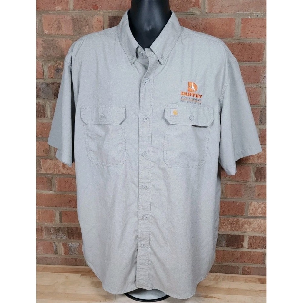 Carhartt Force Shirt Mens 2XL Gray Short Sleeve Button Down Relaxed Fit